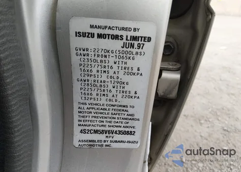 1997 Isuzu Rodeo Ls 3.2L/S 3.2L z USA, uszkodzony, nr VIN 4S2CM58V6V4350882